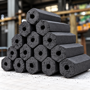Briquettes de charbon de bois hexagonales en coque de noix de coco Cocotronics Energy, 75 % de carbone fixe, 5100-7500 Kcal/kg, 10-25 % de cendres, combustion longue durée - Product Image 1