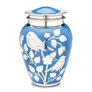 Urna grande para adultos, pájaros voladores, funeral, azul conmemorativo con bendición de plata, urna de cremación para pájaros, urna de latón macizo hecha a mano - Product Image 1