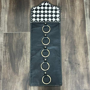 Organisateur d'écharpes en cuir de vachette à motif à carreaux de qualité supérieure 2026, accessoire de mode rustique avec anneau métallique, décoration murale - Product Image 4