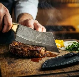 Edge Master Manufacture Handmade Cleaver Damascus Steel Wooden Handle Leather Sheath Dishwasher Safe Ambidextrous Modern Design - Product Image 3