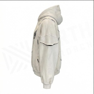 เสื้อสเวตเชิ้ตมีฮู้ดขนาดใหญ่พิเศษสำหรับผู้ชาย สีขาว ดีไซน์เว้าด้านหน้า พิมพ์ลายโลโก้ แขนเสื้อปกติ ผ้าฝ้ายถัก ใส่ได้ในฤดูใบไม้ร่วง - Product Image 3