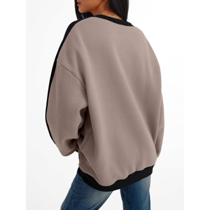 Sudadera de Felpa 100% Algodón para Mujer, Estilo Oversize, Cuello Redondo, Bloques de Color, Mangas Largas, Linda, para Otoño e Invierno - Product Image 4