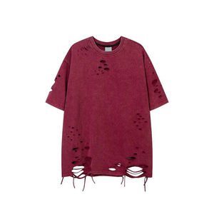 Camiseta Blanca Casual de Manga Corta para Hombre, Cuello Redondo, Estilo Desgarrado, Logotipo Frontal, Estilo Urbano, 100% Algodón, Tela de Lona - Product Image 2