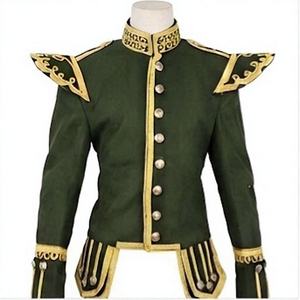 เสื้อแจ็คเก็ตเชิ้ตสีเขียวสไตล์วินเทจสำหรับทุกเพศ พร้อมลายปักสีทอง ปกแบบแมนดาริน ตกแต่งอีโปเล็ต ทรงเข้ารูป เหมาะสำหรับใส่ในฤดูหนาว ลายเสือดาว - Product Image 1