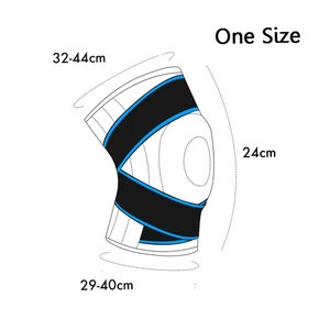 Genouillère de soutien taille unique noire avec bordure bleue, attelle de compression élastique, circonférence 32-44 cm - Product Image 1