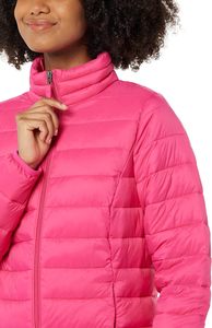 Women's <b>Pink</b> Quilted <b>Jacket</b> Stand Collar Full Sleeve Zipper Closure Solid Color Regular Length Winter Coat - Product Image 2