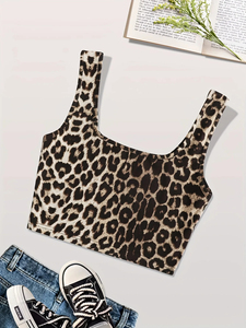 Women Leopard Print Square Neck Crop Tank <b>Top</b> Wide Straps Sleeveless Slim Fit <b>Y2K</b> Short Cami <b>Top</b> Summer Casual Streetwear Vest - Product Image 4