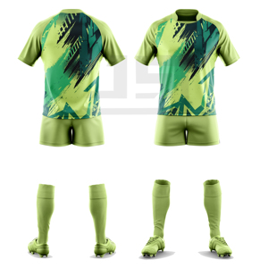 Tenue de rugby personnalisée : Maillot et short imprimés, respirants, légers, séchage rapide, écologiques, antibactériens, col en V, vêtements de sport - Product Image 1