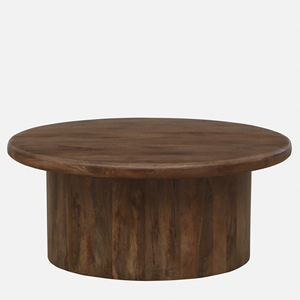Mesa de Centro de Madera de Mango Sólida, Modelo Holloway, con Tapa Redonda y Base de Pedestal Estilo Tambor, para Sala de Estar - Product Image 2