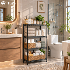 Étagère de rangement métallique pour la maison, 4 niveaux, capacité de charge lourde de 250 kg par étagère, réglable, en treillis métallique noir - Product Image 2