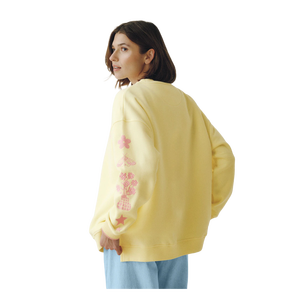 <b>Women</b> Yellow Crew <b>Neck</b> <b>Sweatshirt</b> With Pink Floral Embroidery On Sleeves Casual Knitted Long Sleeve Spring Style - Product Image 4