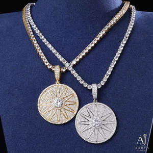 Collier pendentif Hiphop en moissanite ronde, plaqué argent/or/or rose, avec breloque soleil, bijoux pour femme, cadeau de fête - Product Image 5