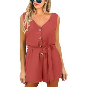 2025 <b>Women's</b> <b>Casual</b> Short Sleeve <b>Jumpsuits</b> Romper Belted Overlay Keyhole Back <b>for</b> Everyday Wear - Product Image 4