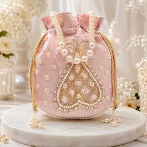Budget Friendly Handmade Silk Potli Bag with Intricate Beaded Flower Embroidery for Bridal <b>Wedding</b> <b>Accessories</b> Parties Festive - Product Image 6