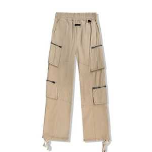 Pantalones Cargo Beige para Hombre, Cintura Elástica, Múltiples Bolsillos, Estilo Ropa de Trabajo, Transpirables, para Verano, con Bolsillos con Cremallera - Product Image 1