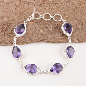 Pulseras de Iolita con Plata de Ley 925, Corte en Forma de Pera, Elegantes con Engaste de Bisel, Cadena de Moda para Mujer - Product Image 2