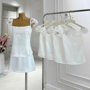 Haut décontracté d'été pour femme, style coréen, en satin blanc uni avec dentelle, manches courtes, col carré, 100 % coton, coupe classique, OEM - Product Image 5