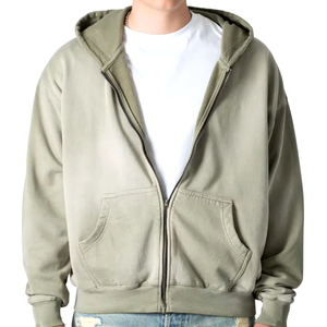 Sweat-shirt zippé à capuche vert olive pour homme, coupe oversize, décontracté, en polaire, avec poches, tricoté, pour l'automne, en polyester - Product Image 4