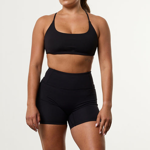 Ensemble de vêtements de sport pour femmes, soutien-gorge de sport sans couture noir à taille haute, short, vêtements de yoga, tenue de fitness 2 pièces - Product Image 1