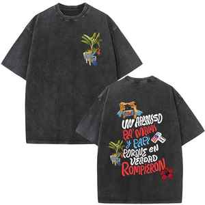 T-shirt vintage décontracté pour homme en jersey de coton respirant à manches courtes et coupe oversize, avec imprimé grenouille et texte, col rond - Product Image 2
