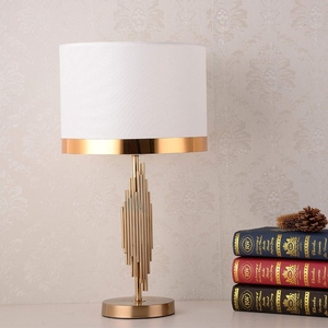 Modern Luxury LED <b>Table</b> Lamp Gold Metal Pipe Base White Fabric Shade <b>Bedside</b> Nightstand Living Room Home Decor Desk Light - Product Image 5
