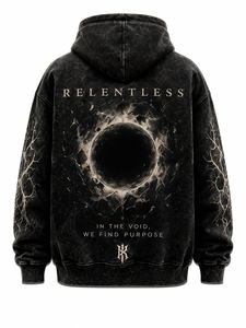 Acid wash Relentless Black Washed Cotton Hoodie <b>Men</b> Oversized Fit Front Print Cross Design Casual Autumn Style - Product Image 2
