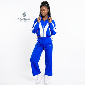 Zeta Phi Beta Women's Color Block Nylon Windbreaker <b>Set</b> ZPB Blue And <b>white</b> Zip Up Jacket Wide Leg Joggers Casual Sport Outfit - Product Image 5