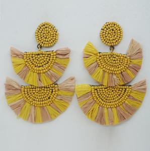 2026 Trendy Boho Summer Anniversary Party <b>Earring</b> Set 3-Layered Long Yellow Indian Manufacturer Tyntra Designer Ethnic Handmade - Product Image 1