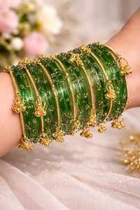 Wholesale Indian Style Trendy Geometric Imitation Pearl Churiya Kashmiri <b>Bangle</b> Set Wedding Handmade <b>Copper</b> Alloy Bridal <b>Bangles</b> - Product Image 3