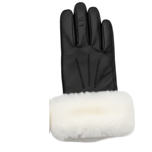 Black <b>Leather</b> Gloves White Faux Fur Trim <b>Cuff</b> Eco-Friendly Thermal Touchscreen Design Durable Anti-Pilling <b>Wrist</b>-Length for - Product Image 5