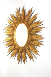 Miroir ovale en métal doré effet soleil, décoration murale glamour, cadeaux de déménagement, qualité fantastique à prix raisonnable - Product Image 2