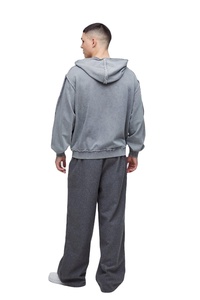Sudaderas con capucha con cremallera gris lavadas personalizadas para hombre, detalle de costura expuesta, ropa de calle de algodón pesado, sudadera de fábrica de fabricante OEM - Product Image 3