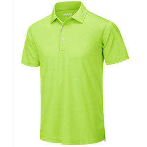 เสื้อโปโลแขนสั้นสีเขียวมะนาวสำหรับผู้ชาย สีพื้น ผ้าถัก ระบายอากาศได้ดี โพลีเอสเตอร์ 100% ติดกระดุมด้านหน้า ทรงปกติ - Product Image 2