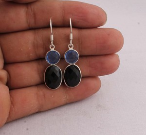 Natural Black Onyx & Blue Quartz <b>Earrings</b> 925 <b>Sterling</b> <b>Silver</b> Jewelry Manufacturer Wholesale Handmade Gemstone Drop <b>Dangle</b> - Product Image 3