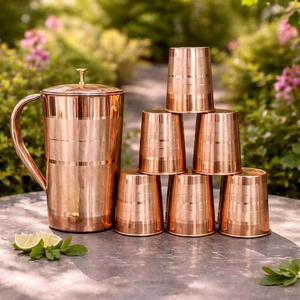 Copper jug set for refined hydration culture <b>water</b> storage metal set with <b>glasses</b> durable reusable kitchen dining drinkware - Product Image 1