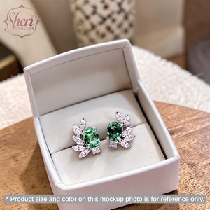 [Sheri Jewels] Hot Sale Women's 18K Solid White Gold Marquise Diamond Natural Emerald Stud Earrings - <b>Gift</b> to her - Product Image 3