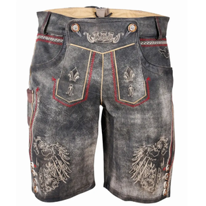 Vente en gros de shorts bavarois en cuir allemand de haute qualité pour hommes, costume d'Oktoberfest, polyester uni marron - Product Image 4