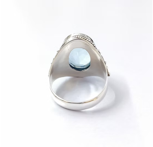 Classic Vintage Blue Quartz <b>Ring</b> 925 Sterling <b>Silver</b> Intricate <b>Solitaire</b> Wide Band Fine Antique Look Jewelry Gift - Product Image 4
