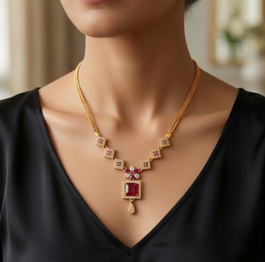 Divyoro Women's <b>Copper</b> Alloy Lab Created Stone Pendant Necklace Geometric Rope <b>Chain</b> Adjustable Length Classic - Product Image 3