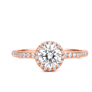 Anillo de Boda o Aniversario de Oro Rosa Sólido de 14K/18K con Diamantes Redondos y Halo Oculto de Media Eternidad, Certificado por IGI - Product Image 1