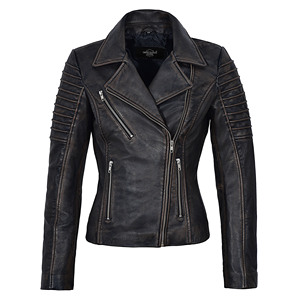 Blouson de motard vintage personnalisé en cuir Napa véritable ciré pour femme avec fermetures éclair YKK, blouson de moto matelassé en cuir – Fournisseur en gros - Product Image 6