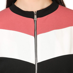 Women Color Blocking <b>Tracksuit</b> Set Full Sleeve Zipper Front Sporty Style Breathable Polyester Cotton Autumn Wear - Product Image 6