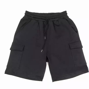Shorts cargo noirs pour hommes, couleur unie, coton, taille à cordon, style décontracté, poches, taille mi-haute, respirant, séchage rapide, non tissé à l'avant - Product Image 1