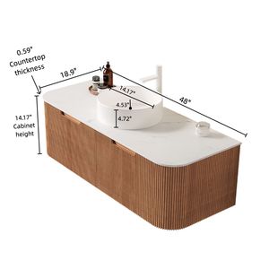 Mobile bagno sospeso DINA 48 pollici bianco con lavabo, bordi curvi e 2 cassetti, mobiletto contenitore a strisce - Product Image 5