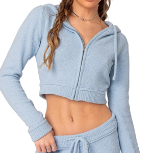 Hot Selling Oversize <b>Crop</b> Hoodies for Women Zip up Hooded Collar Winter <b>Crop</b> <b>Tops</b> Wholesale Hoodies for women with OEM ODM - Product Image 5