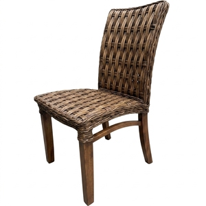 Natural Woven Rattan Basket Weave <b>Dining</b> <b>Chair</b> High Back Mahogany Legs Setup Room Furniture Decor Pure Art Room Design - Product Image 1