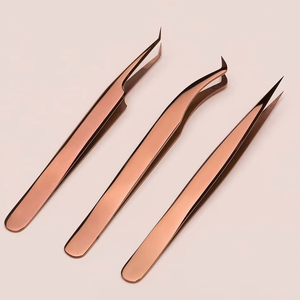 Copper Eyelash Tweezers Set Precision Stainless Steel <b>Smooth</b> Tip Makeup <b>Tools</b> for Lash Extension - Product Image 2