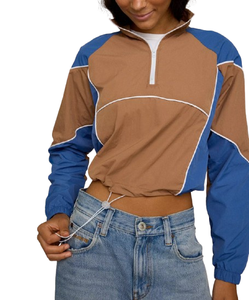 Custom <b>Womens</b> Paneled <b>Windbreaker</b> Jacket Stand Collar Cropped Fashion Private Label Wholesale Casual Jacket - Product Image 5