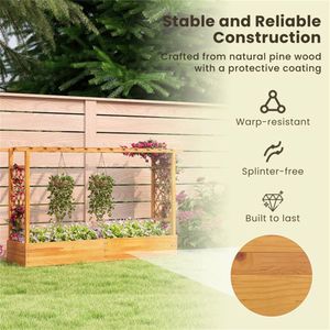 Open-Ended Base Wooden Raised Garden Bed with Flat Roof <b>Trellis</b> for Climbing Plants Vegetables <b>Flowers</b> - Product Image 5