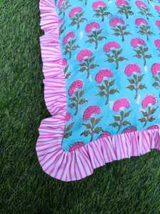 Funda de cojín cuadrada bohemia bordada con ribete de volantes rosa y diseño floral para decoración del hogar, funda de cojín india - Product Image 3